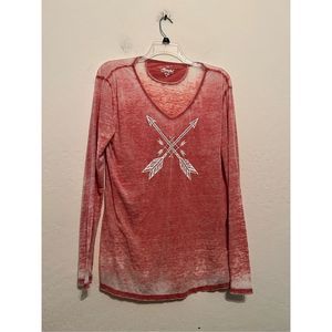 Women's Red Long Sleeve Top with Arrow Design